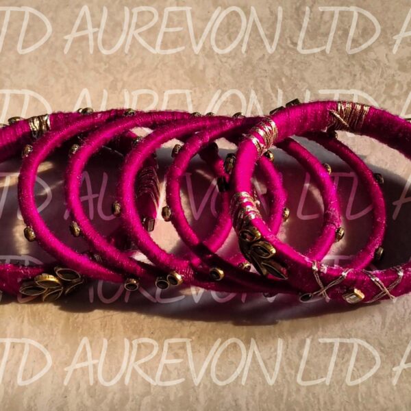 pink silk thread embellished bangle set